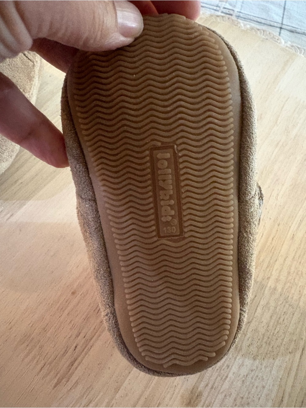 Baby Suede Button Moccasins in Taupe - Infant Walker Shoes - Picture 4 of 5